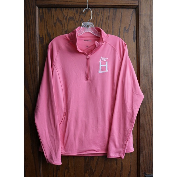 Sport-Tek Tops - SPORTTEK Quarter Zip Pullover Jacket Women Large Pink Thumb Hole Activewear Top
